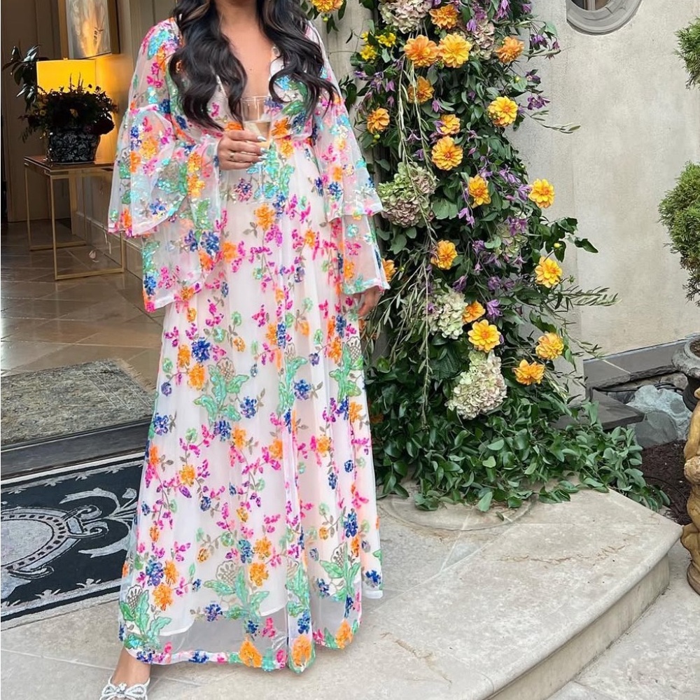 Buddy Love White Maxi Dress with Multicolor Floral sequin